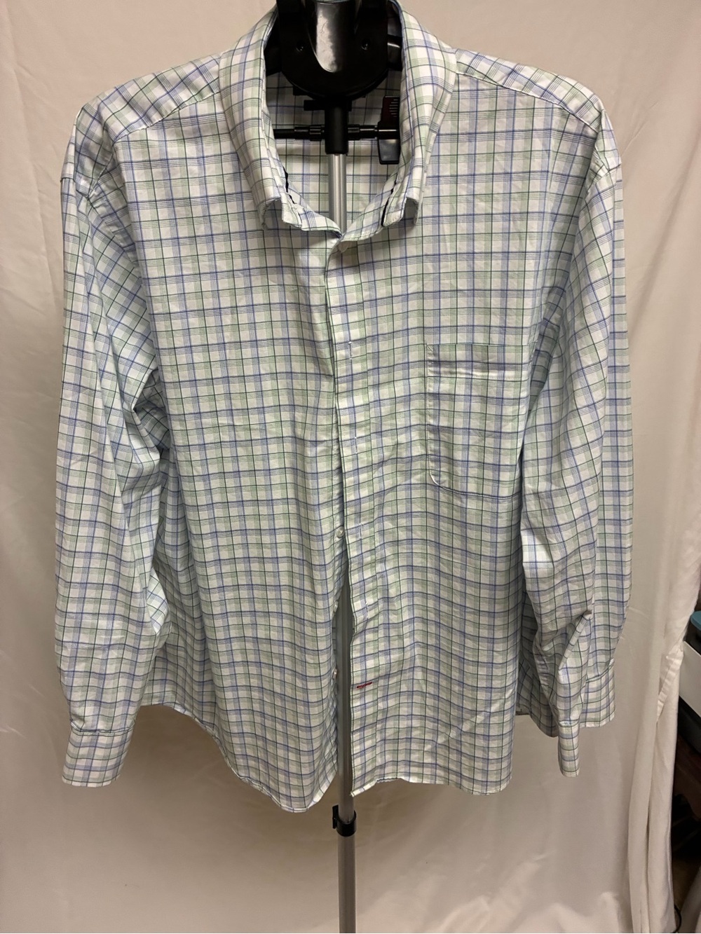 Tommy Hilfiger Men's Classic Plaid Dress Shirt - Light Blue & Green
Size 18-18.5